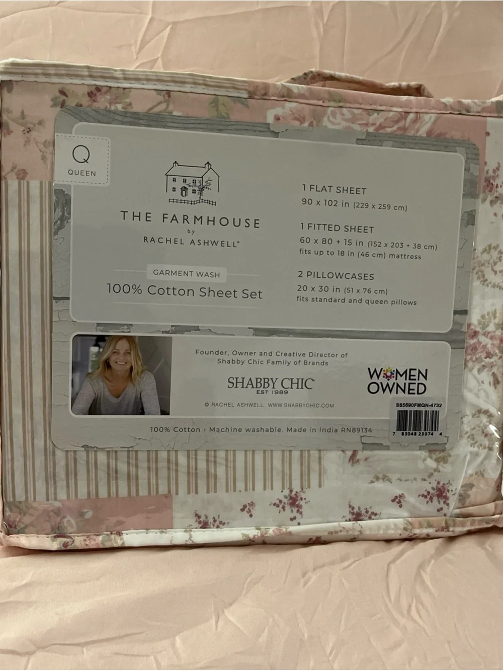 The Farmhouse Rachel Ashwell Queen Cotton Sheet Set - Pink & Cream Floral